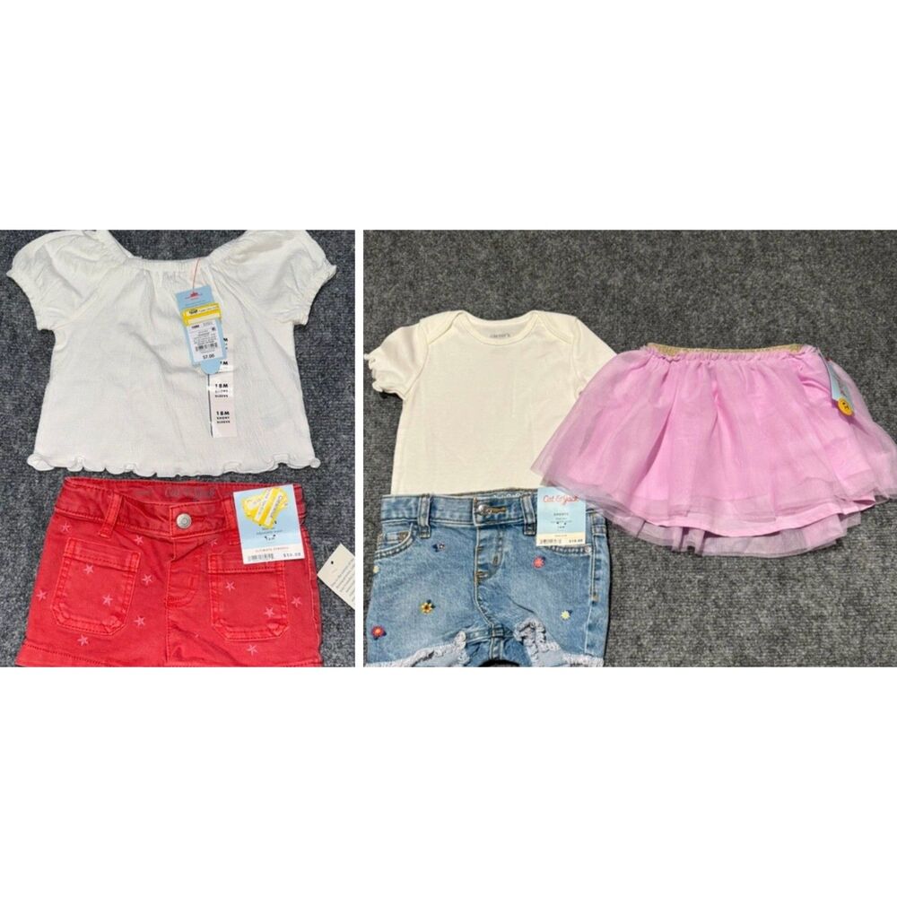 Cat & Jack & Carter’s Girls 5 Piece Clothing Bundle Size 18M Tops Shorts Tutu Sk